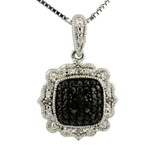 Beautiful Black and White Diamond Cluster Pendant with 20 Sterling Chain