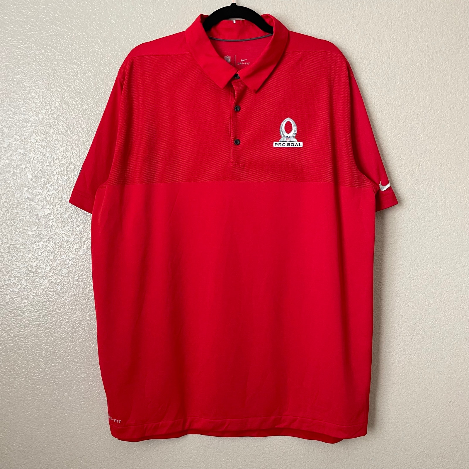 Nike Pro Bowl NFL On Field Polo Shirt Mens XL Red Dri Fit Athletic Henley DH1941