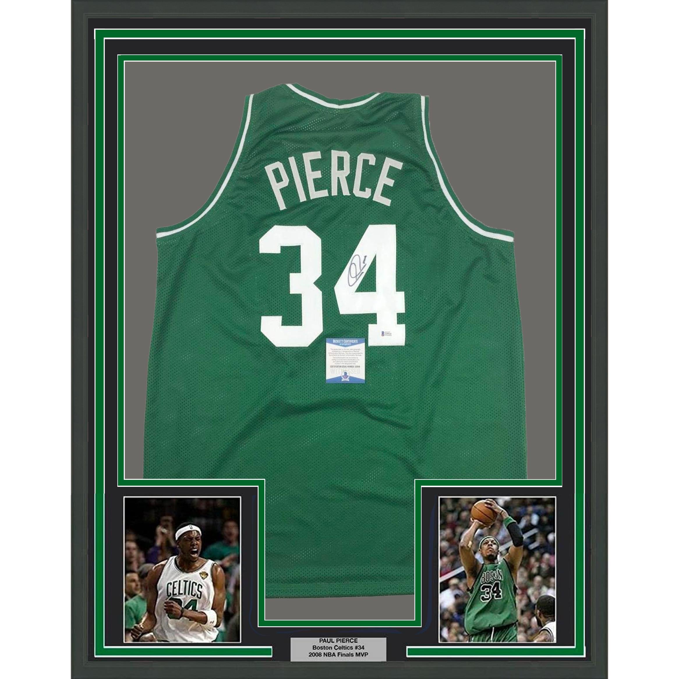 Framed Autographed/Signed Paul Piee 35x39 Boston Green Jersey Beckett BAS COA
