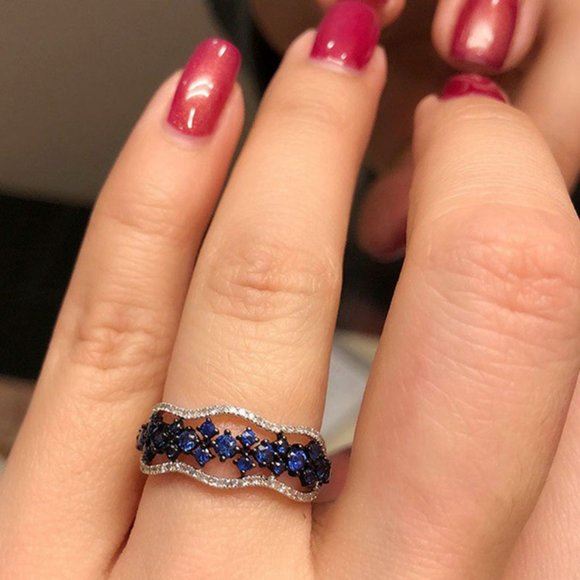 Stamped 925 Silver Blue Sapphire Ring