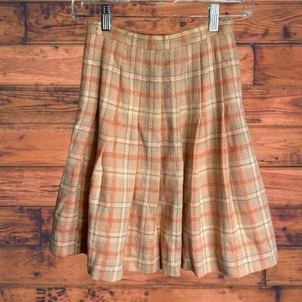 XS Vintage Pink Plaid Wool Blend Skirt