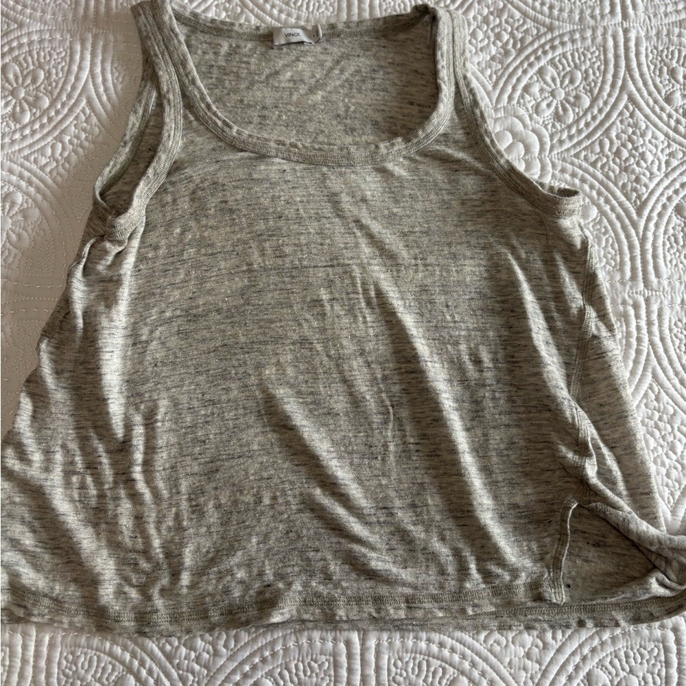Vince 100% linen gray split side scoop neck tank top size M