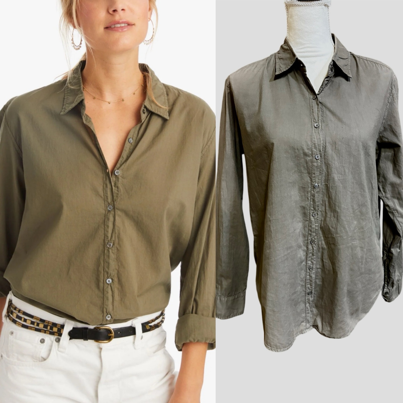 XiRENA Beau Button Down Long Sleeve Shirt - Green Brown Aloewood - Small