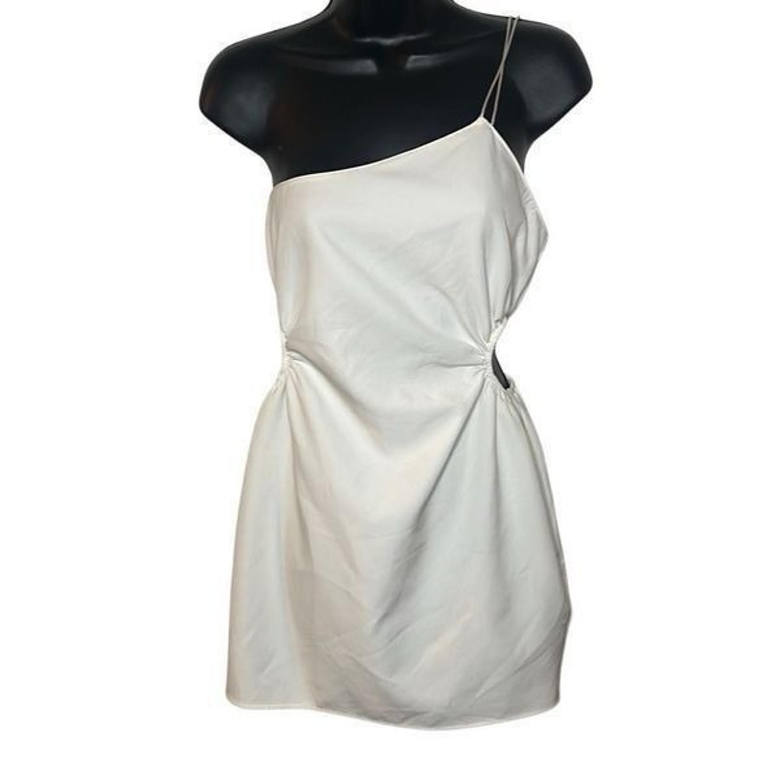Zara Women’s Size Medium Asymmetrical Mini Dress White Ruched Cutout Sides NWOT