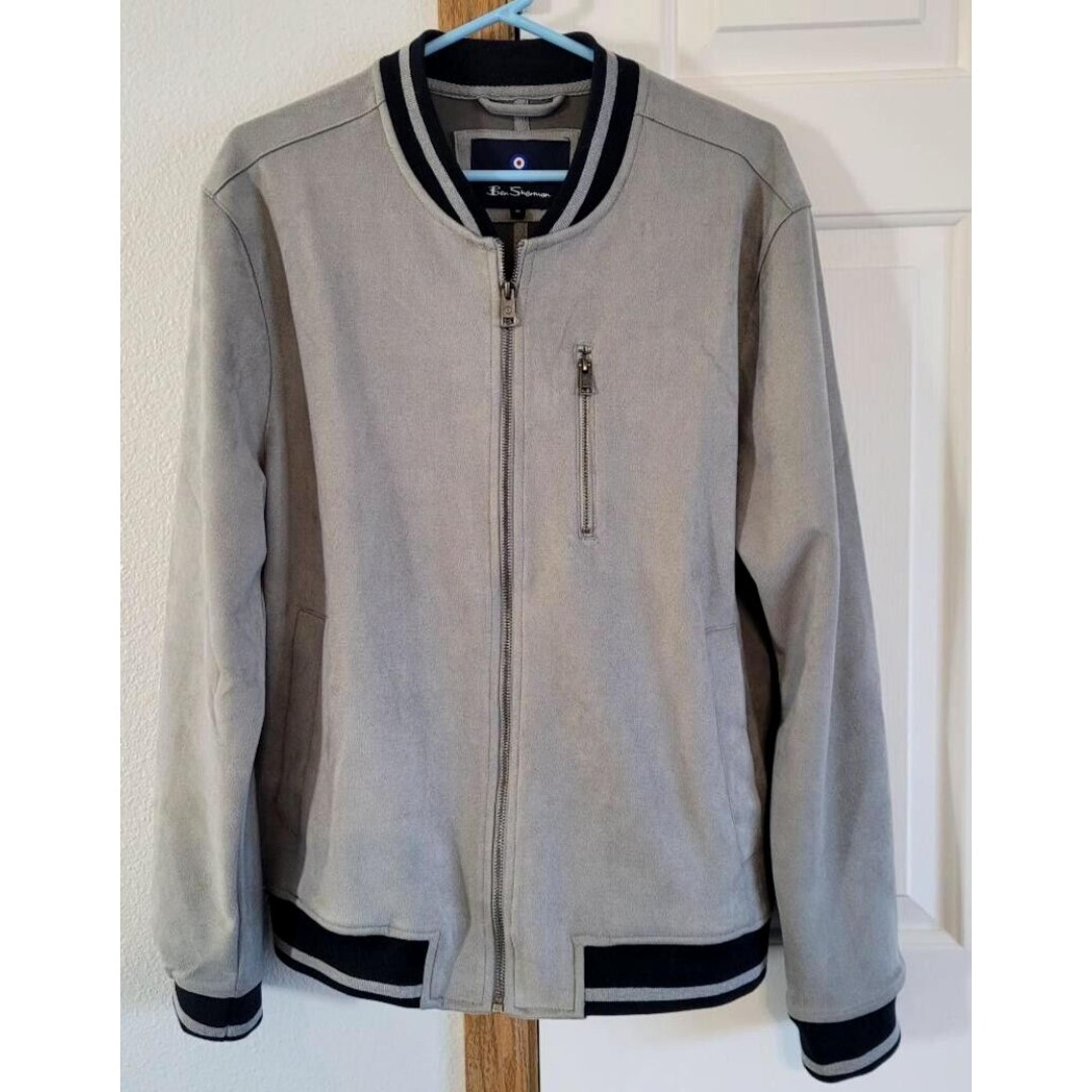 Ben Sherman Men's Sz Medium Gray Faux Suede Full Zip Bomber Jacket Soft
