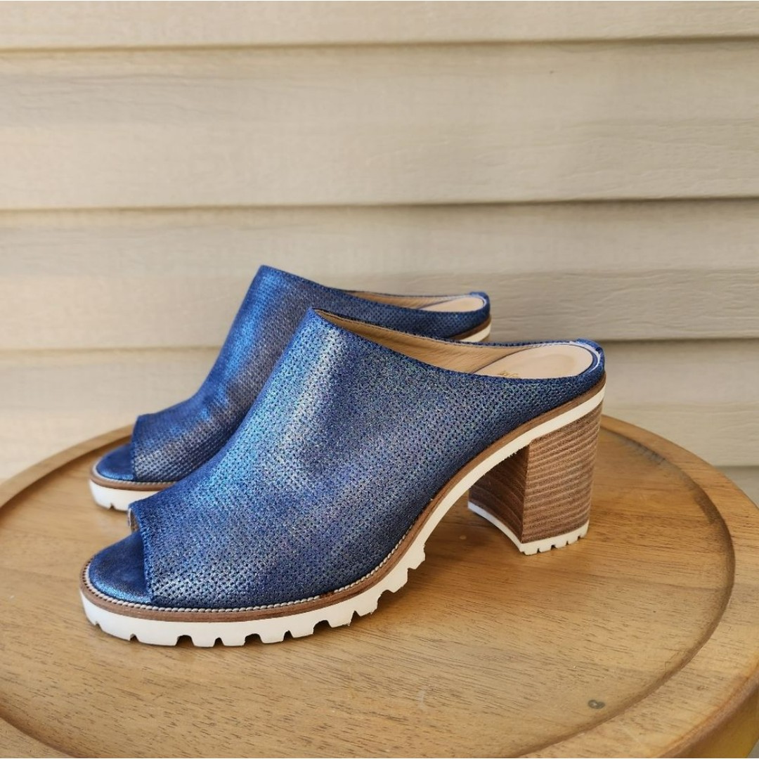 Luca Grossi blue heeled open toe mule shoes