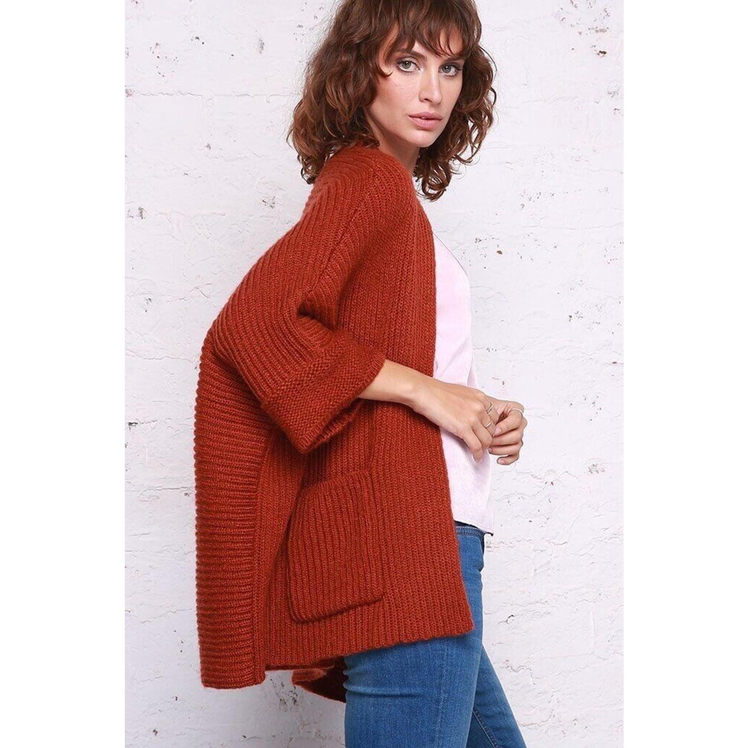 Wooden Ships Kiko Cardigan Knit Small/Medium* Wool Blend Open Sweater Rust Women