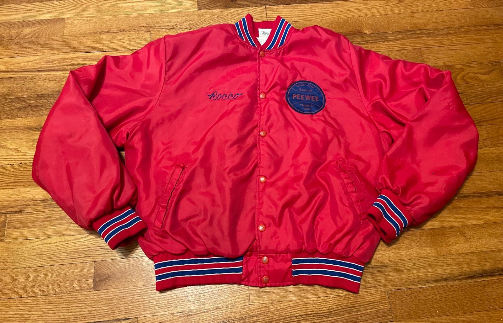 1984 80s chain stitch pee wee baseball button up windbreaker jacket Rocco butler