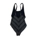 Athleta Black Chevron Striped Scoop Back Bikini One Piece Swimsuit Size 32B/C