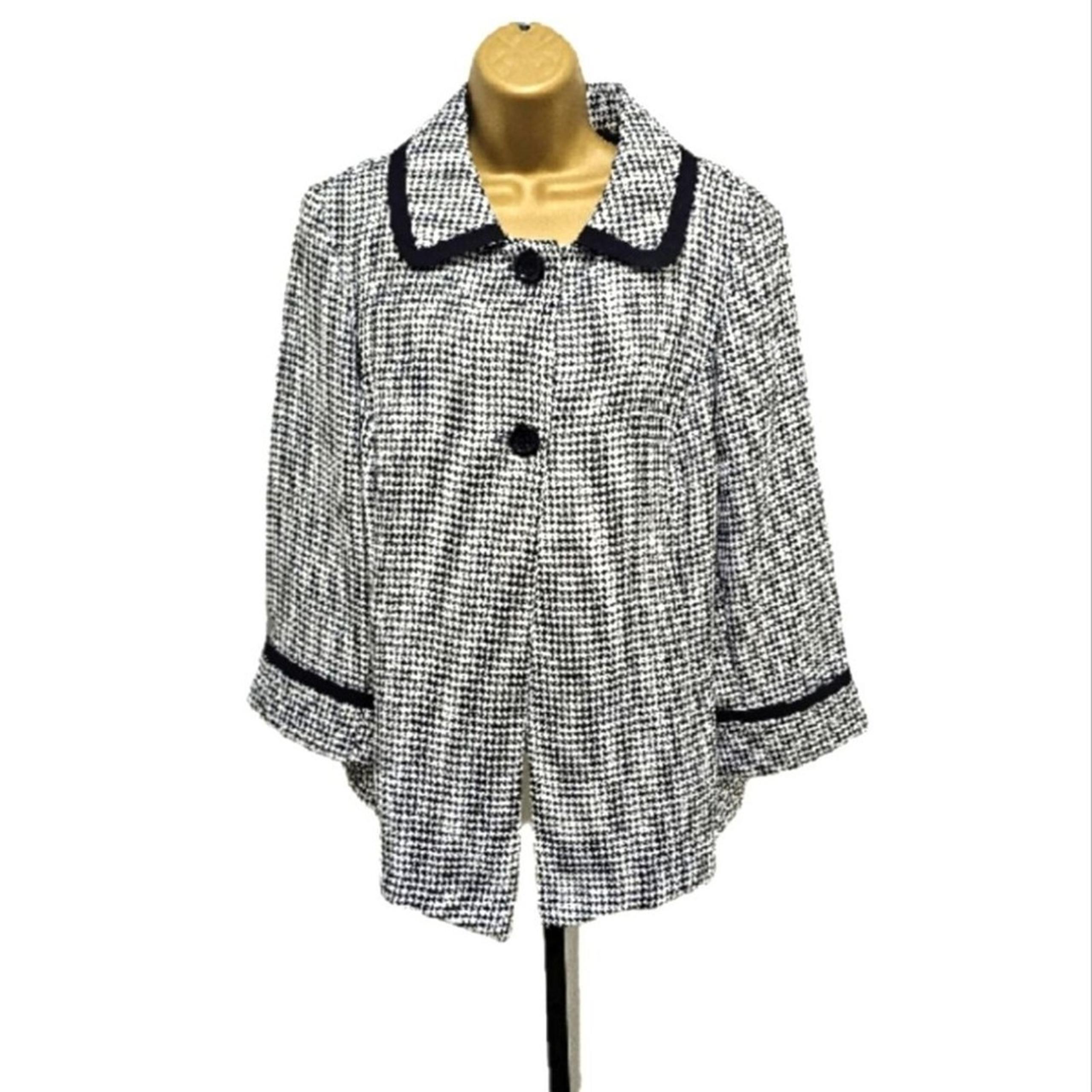Jacket Womens 14 Plus Black White Houndstooth Full Oversized Academia Courtenay