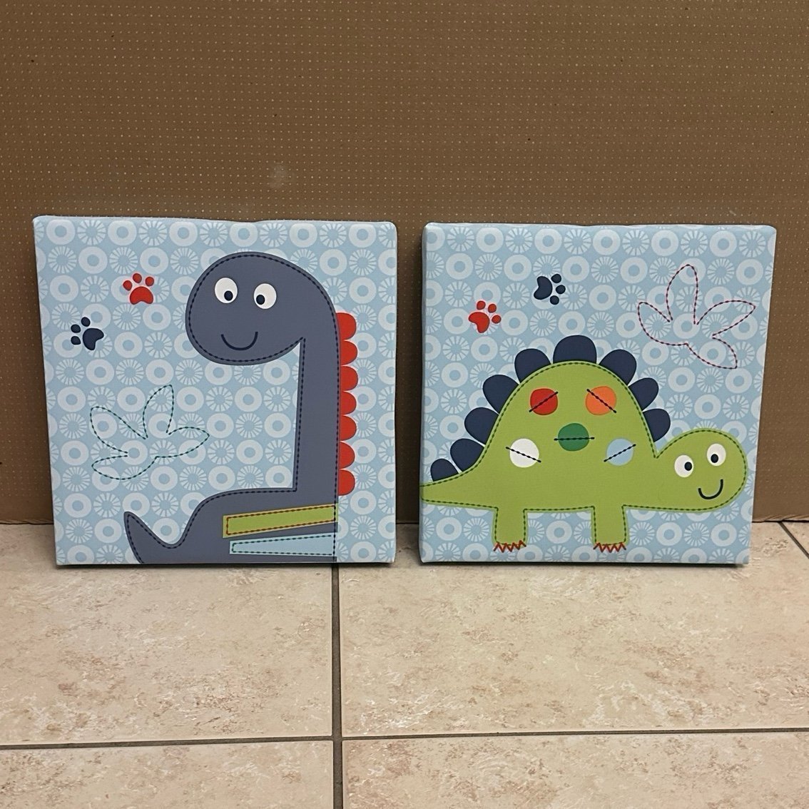 NEW 2 PC Dino Dinosaur Canvas Nursery Wall Decor