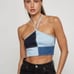Blush- Halter Denim Patchwork Crop Top