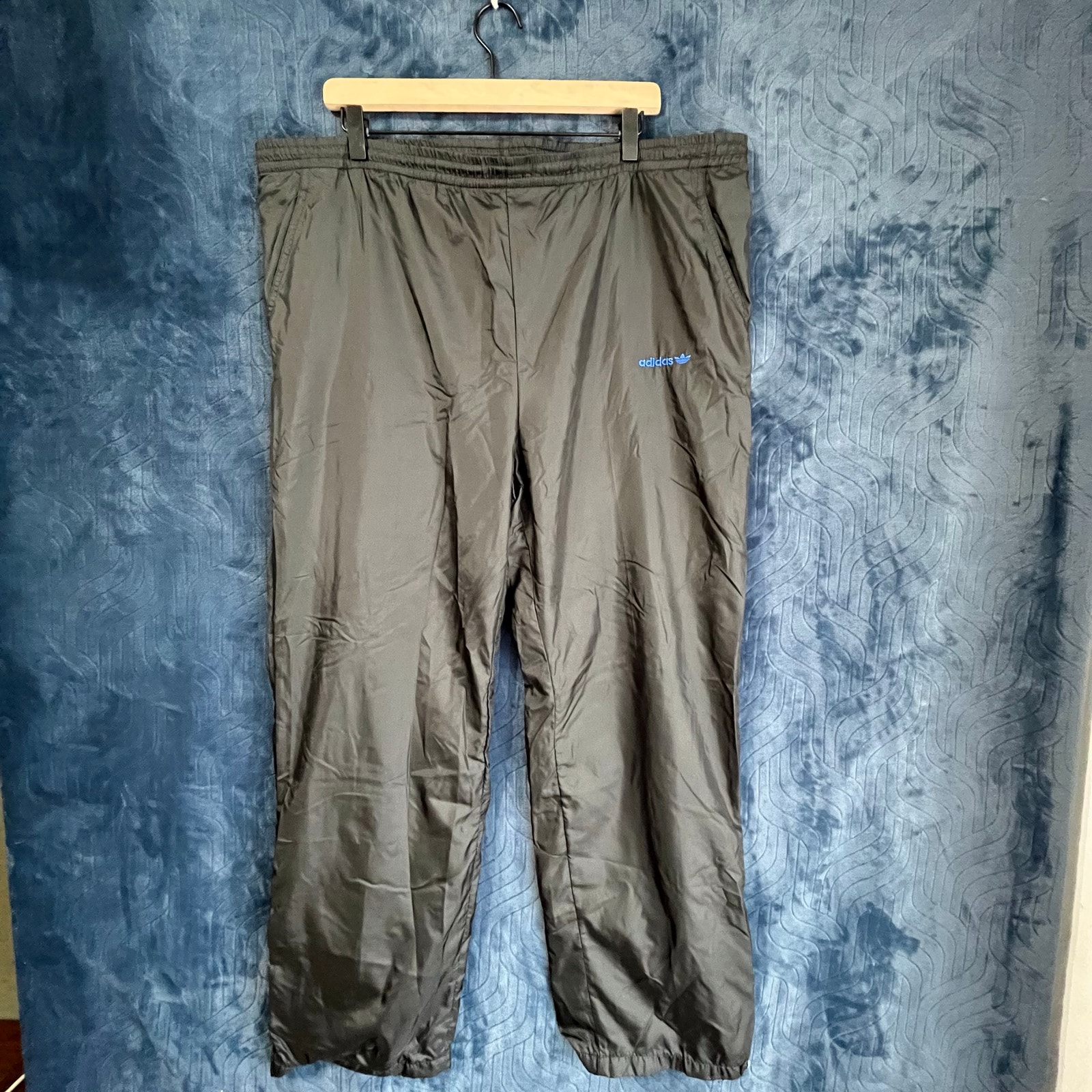 Vintage 80s Adidas Black Baggy Nylon Athletic Track Pants Mens Size Large