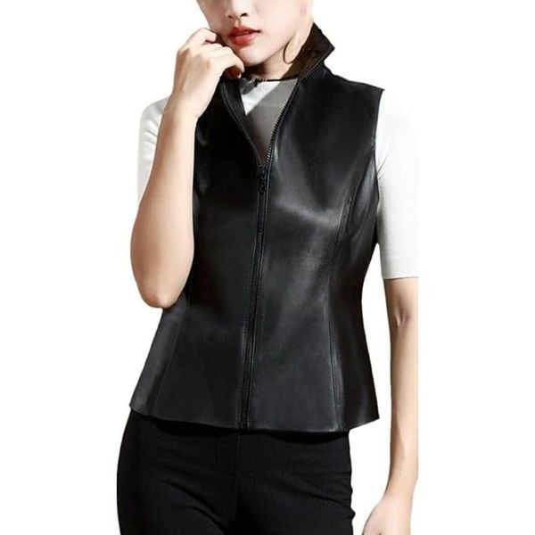 Valerie Stevens Women Black Leather Vest Size S