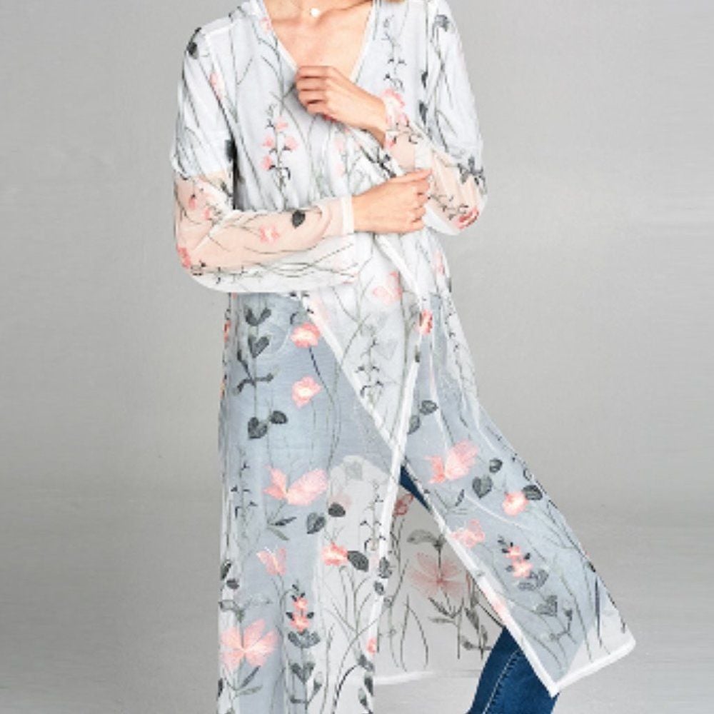 Sheer Mesh Floral & Vine Embroidery