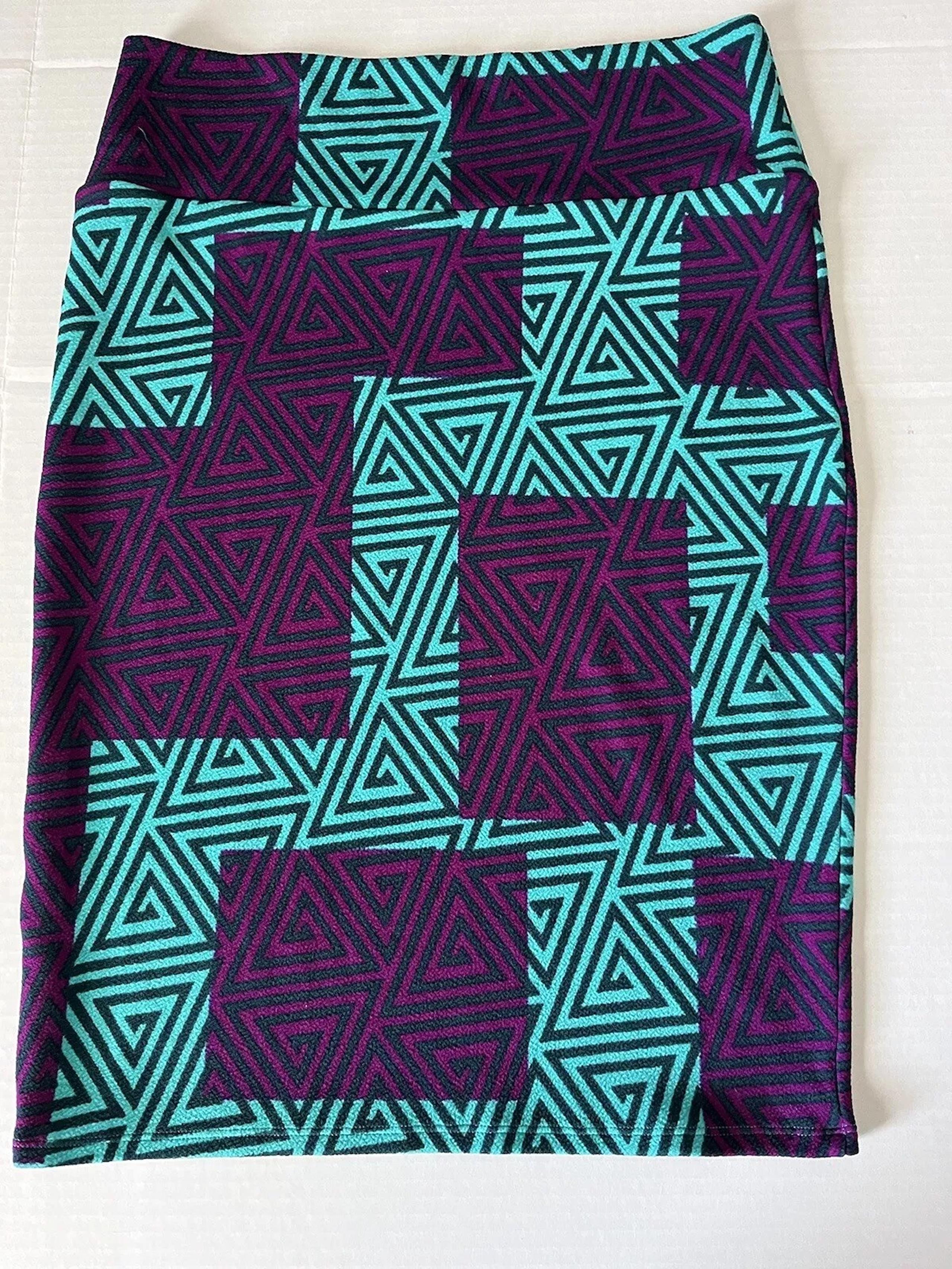 Lularoe women's pencil skirt stretch geometric design purple & green size medium