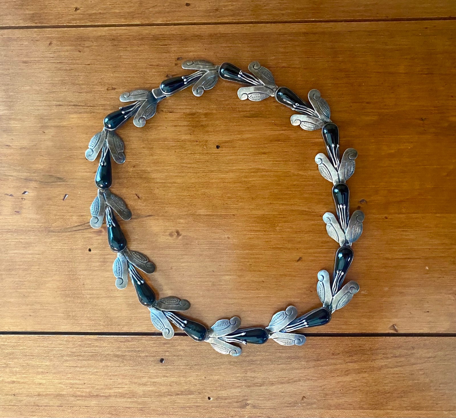 Vintage Taxco F Pichardo Sterling Silver Onyx Necklace
