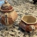 RARE English pink transferware teapot/cup 5.5x7.5”/castle/Lion shield marking