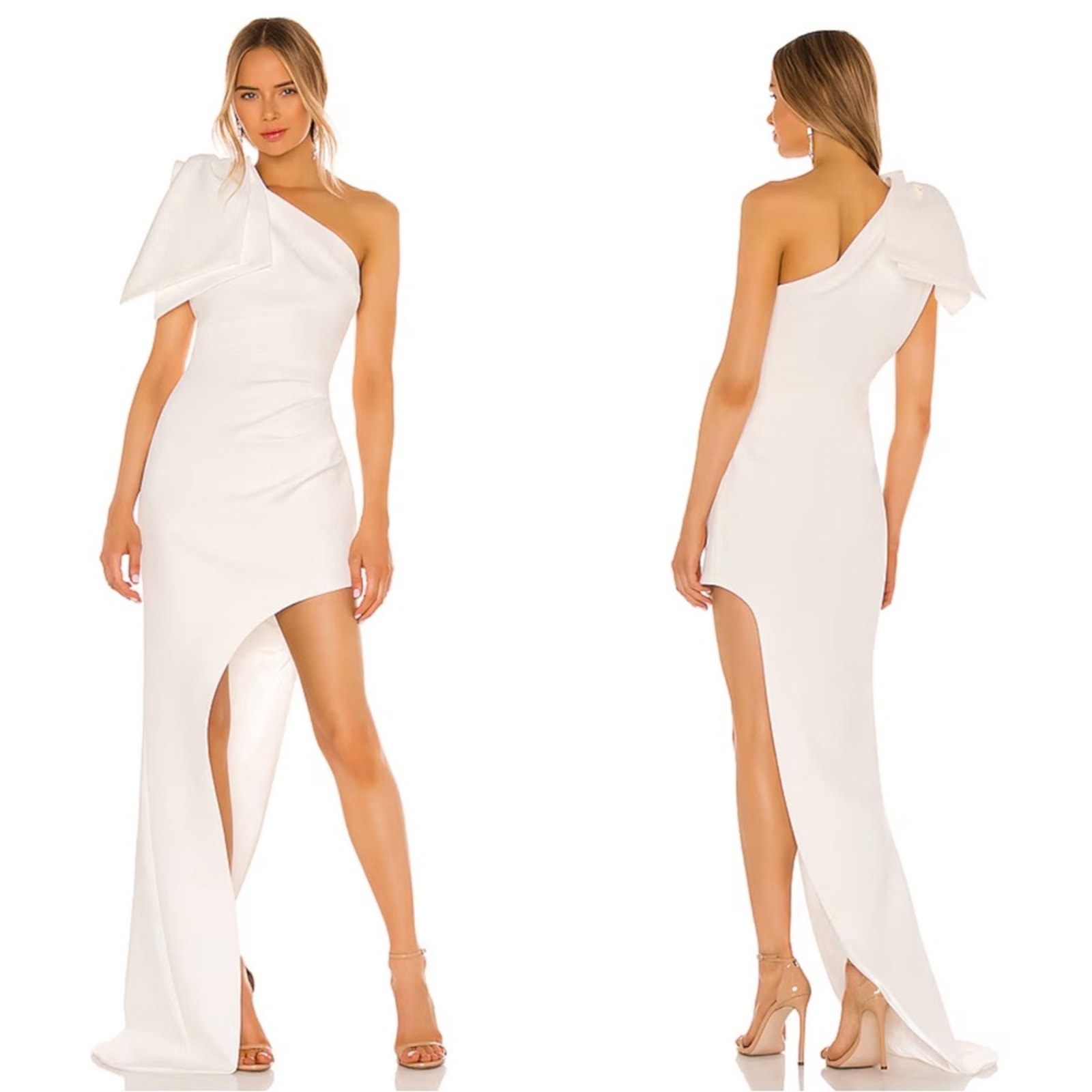 Bronx and Banco White Stella Bridal One Shoulder Bow Detail Maxi Dress Sz S