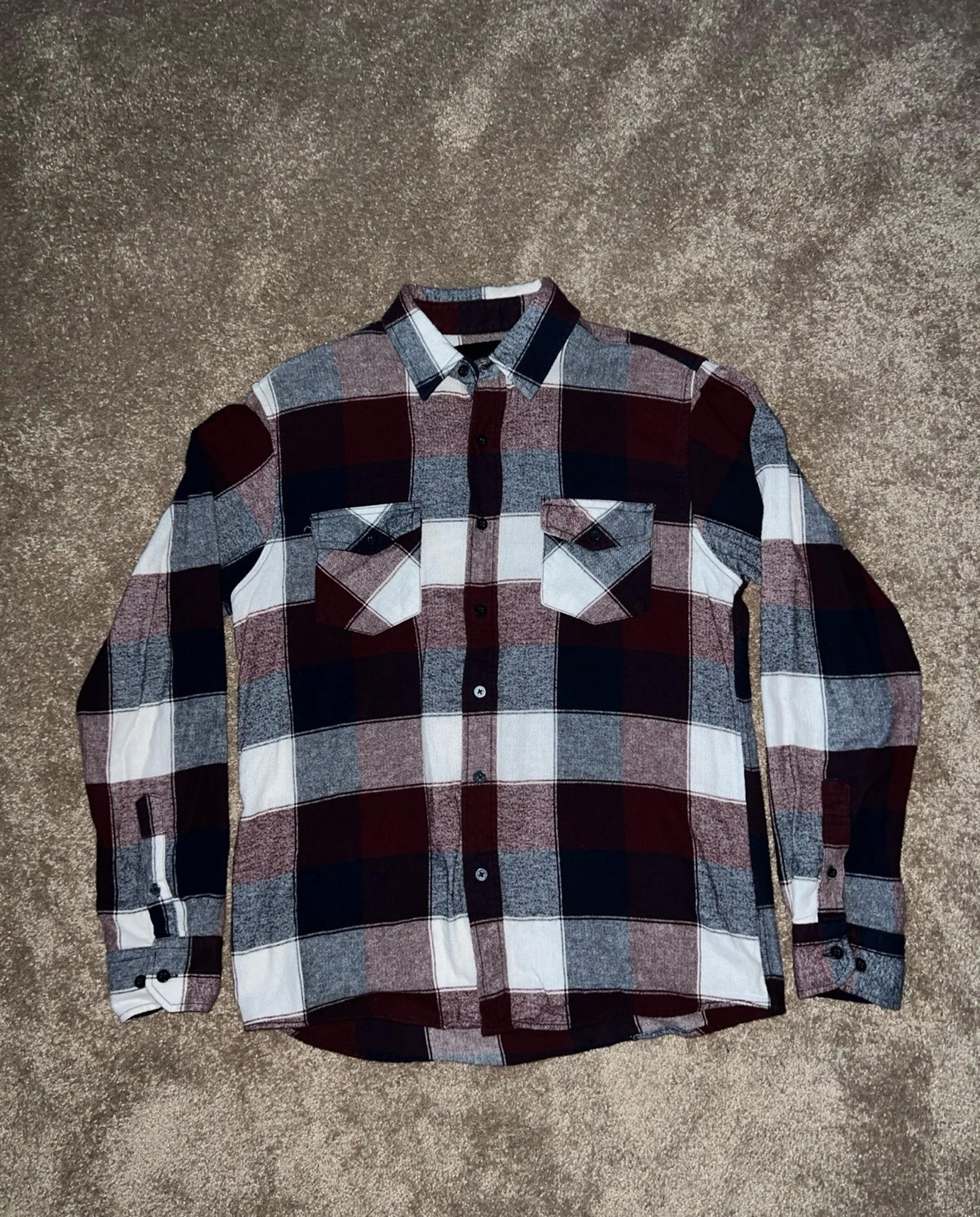 Men’s Coastal (PacSun) Flannel - Burgundy, Navy, White - Size Small