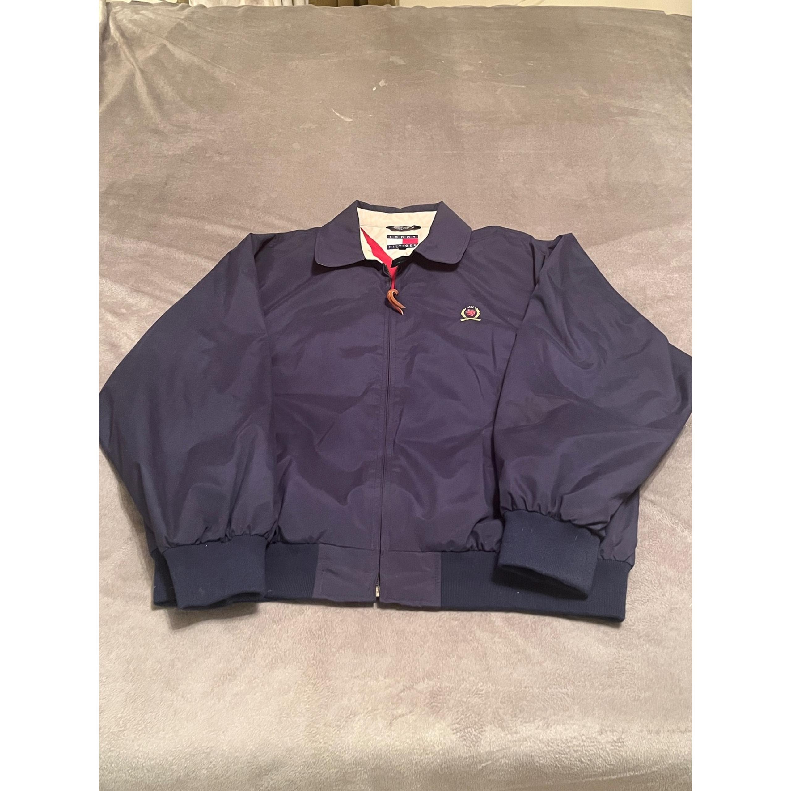 Vintage Tommy Hilfiger Jacket Full Zip Windbreaker Lined Navy Blue Large