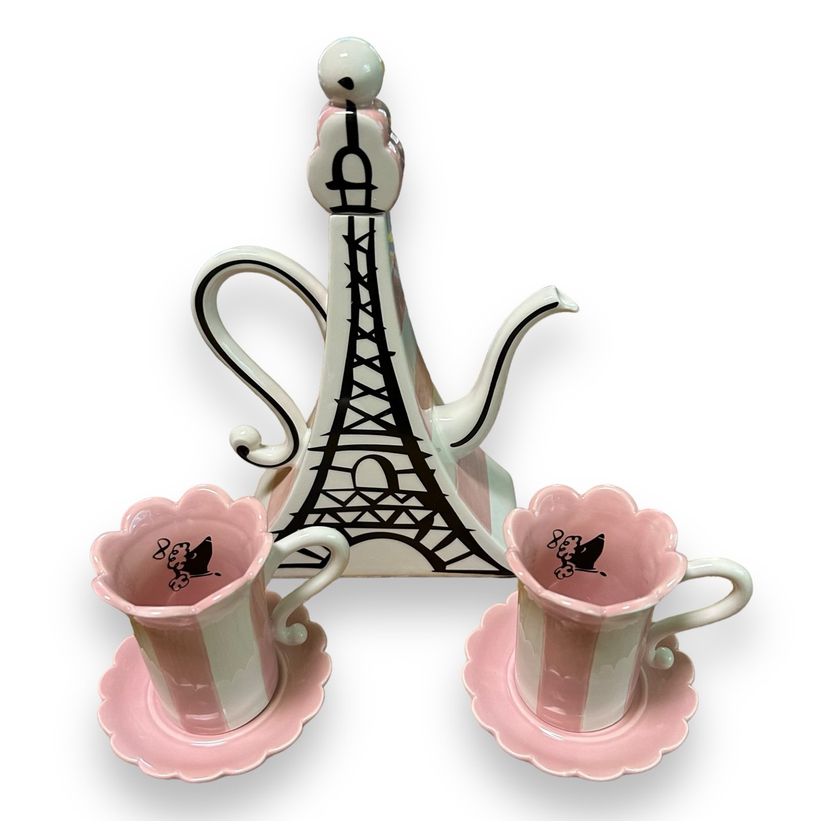 Vintage Department 56 Porcelain Cherie POODLE Tea Set Eiffel Tower Paris