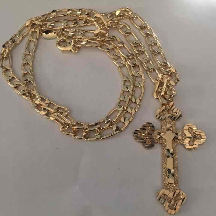 14K Gold Cross Necklace Large 26 New