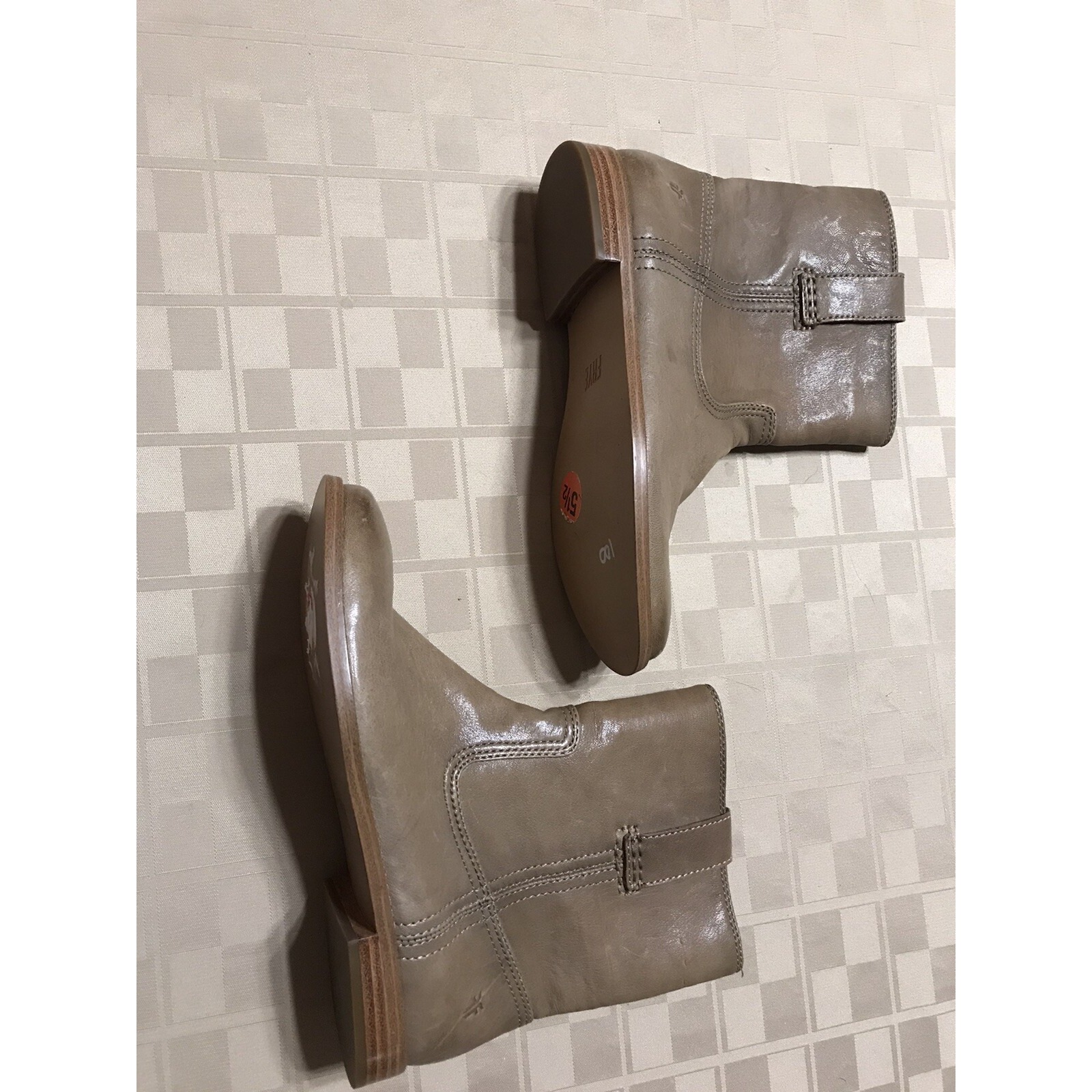 Frye Boots Ankle Low Size 5.5 M Sand Tan 3/4 Heel Flat Slip On EUC Leather