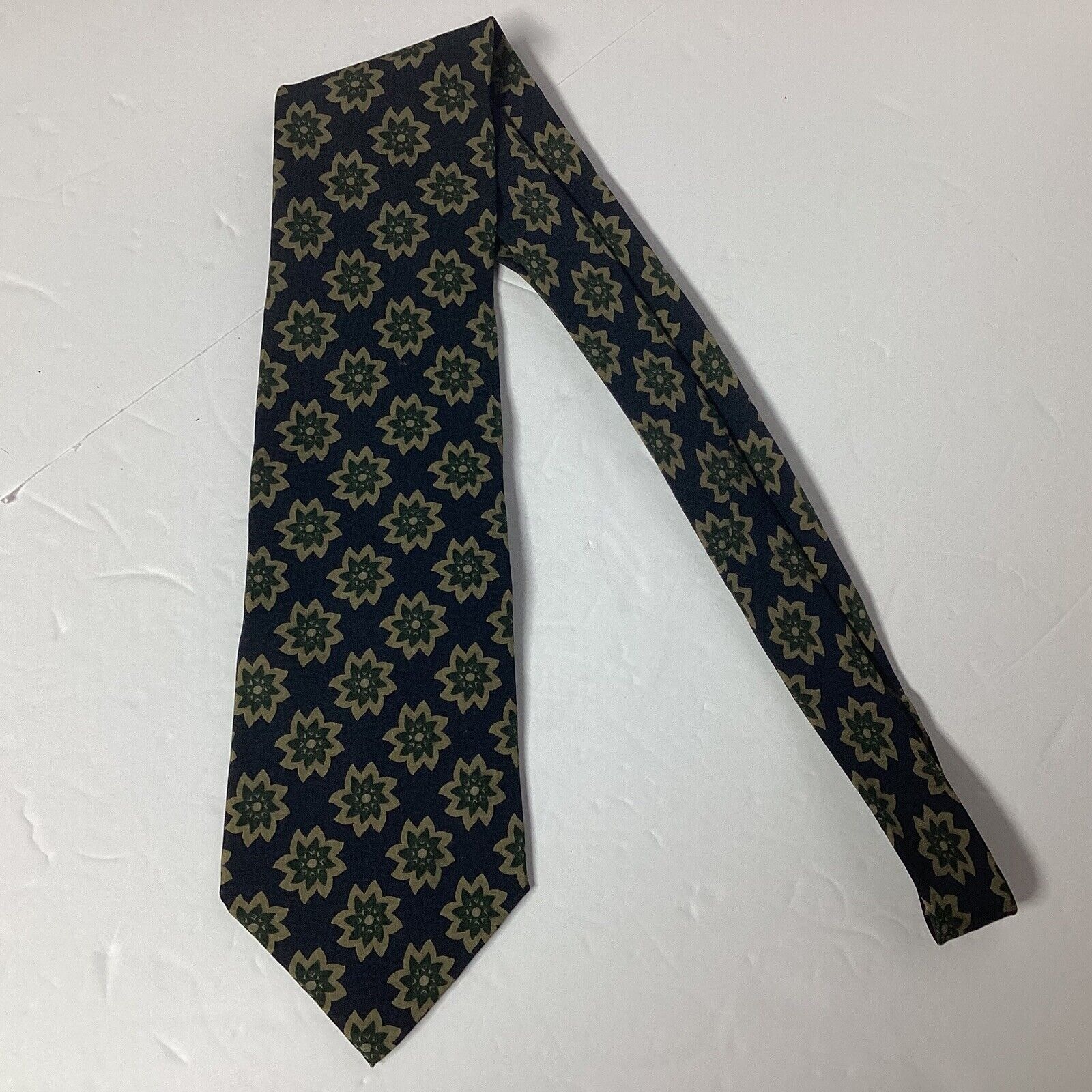 GIORGIO ARMANI Cravatte Navy Blue Gold Green Floral Silk Necktie Made In Italy