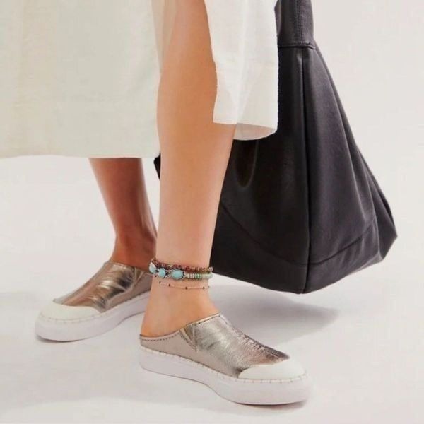 Free People leather Silver Slip-on Mule(Size 8)