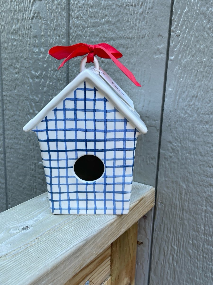 Rae Dunn OG Plaid perch birdhouse