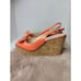 L.K. BENNETT Susie Orange Cork Patent Leather Designer Wedges Shoes Size 9.5