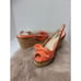 L.K. BENNETT Susie Orange Cork Patent Leather Designer Wedges Shoes Size 9.5
