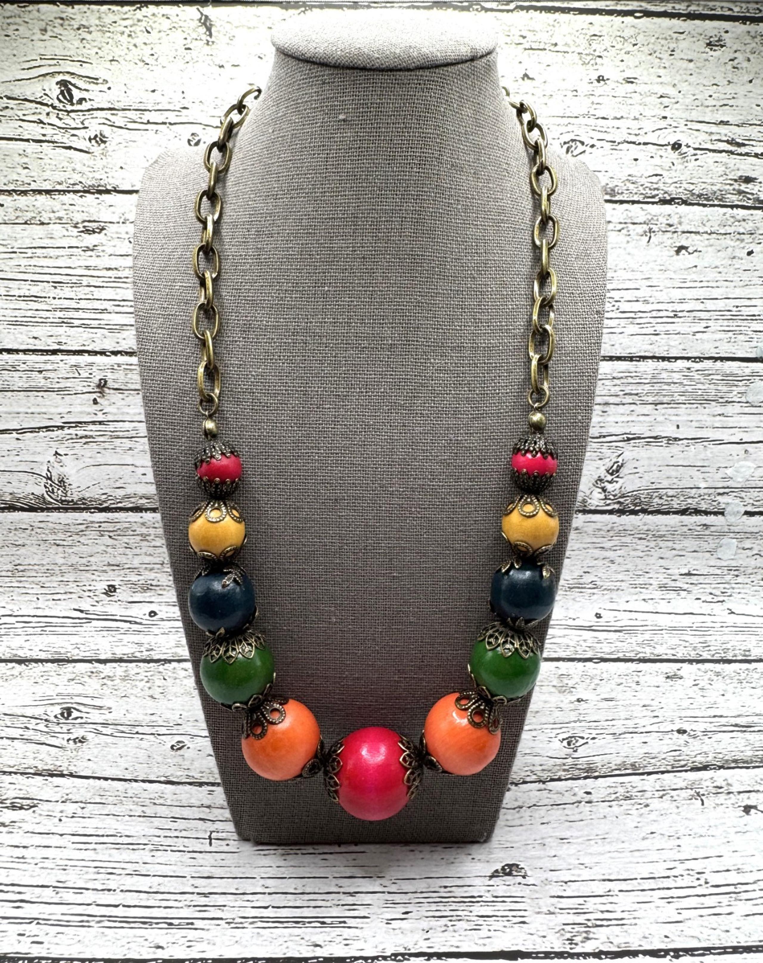 MixIt Bold Colorful Wooden Bead Statement Necklace 21" New with Tag