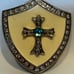 Belt Buckle Shield Shape White Enamel With Cross Design - Rhinestone Accents