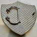 Belt Buckle Shield Shape White Enamel With Cross Design - Rhinestone Accents