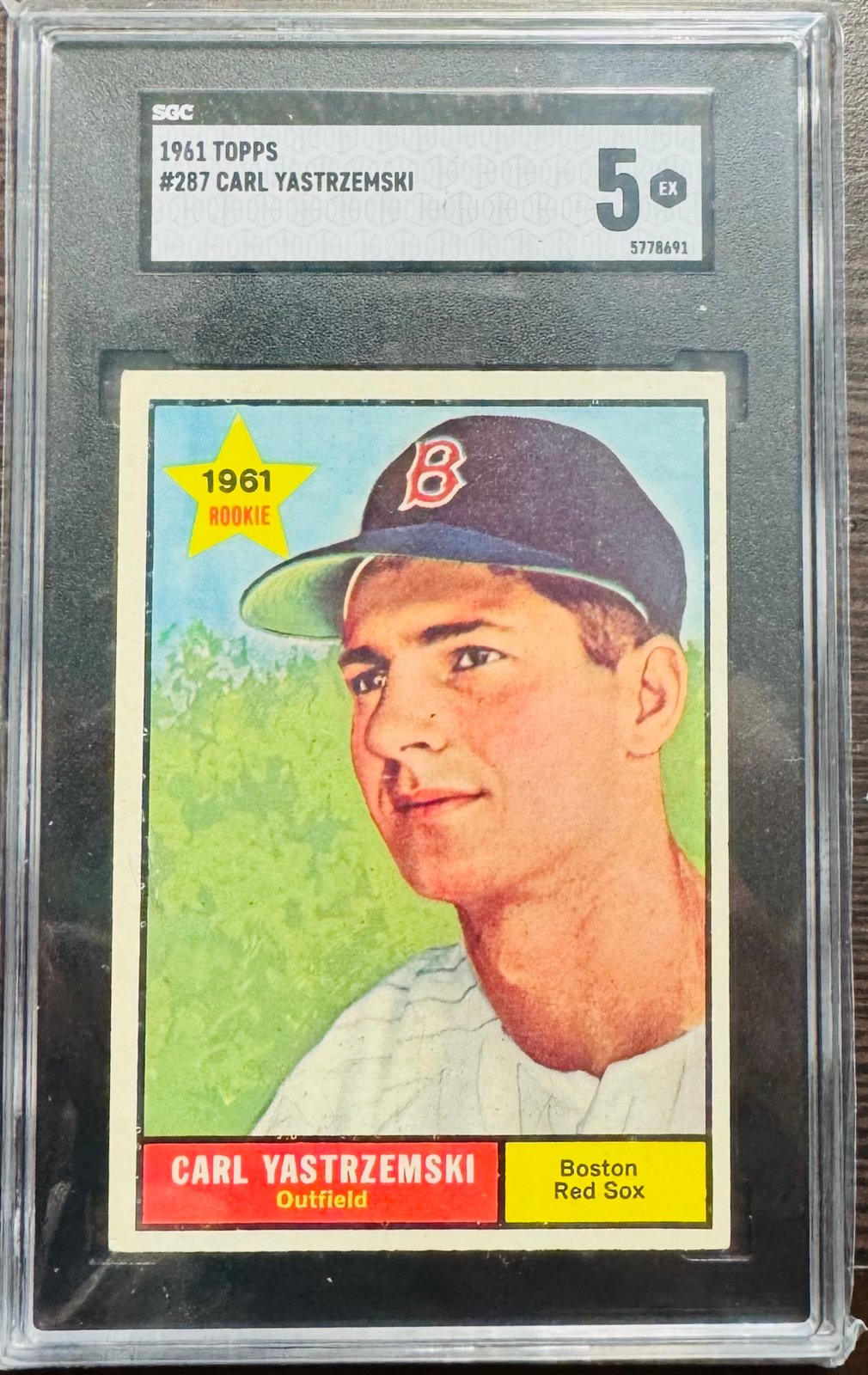 1961 TOPPS BASEBALL ROOKIE CARD #287 CARL YASTRZEMSKI RC SGC 5 EX RED SOX HOF