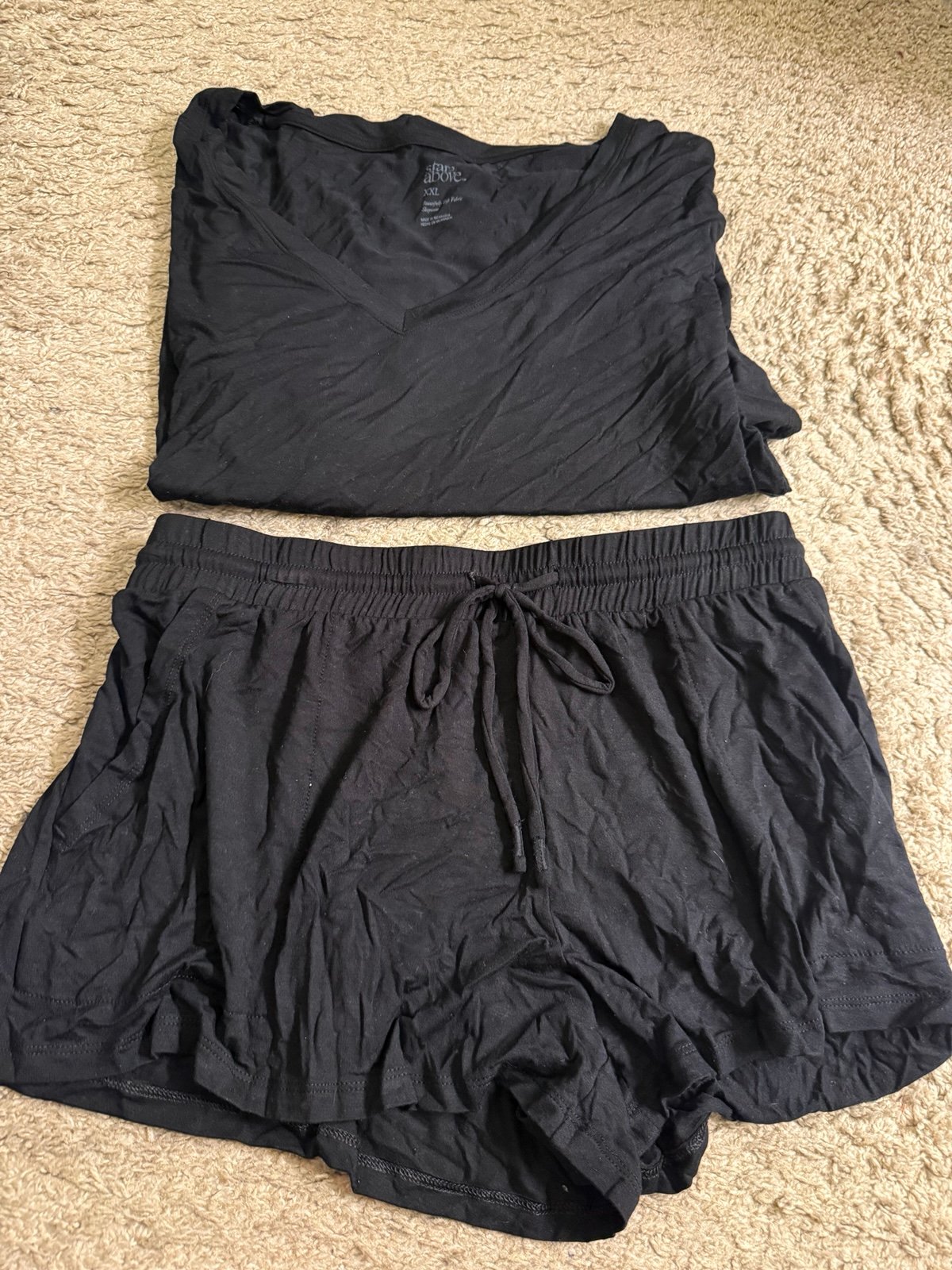 Stars Above Black Beautifully Soft Tee Shirt & Shorts Lounge Sleep Set - size XL