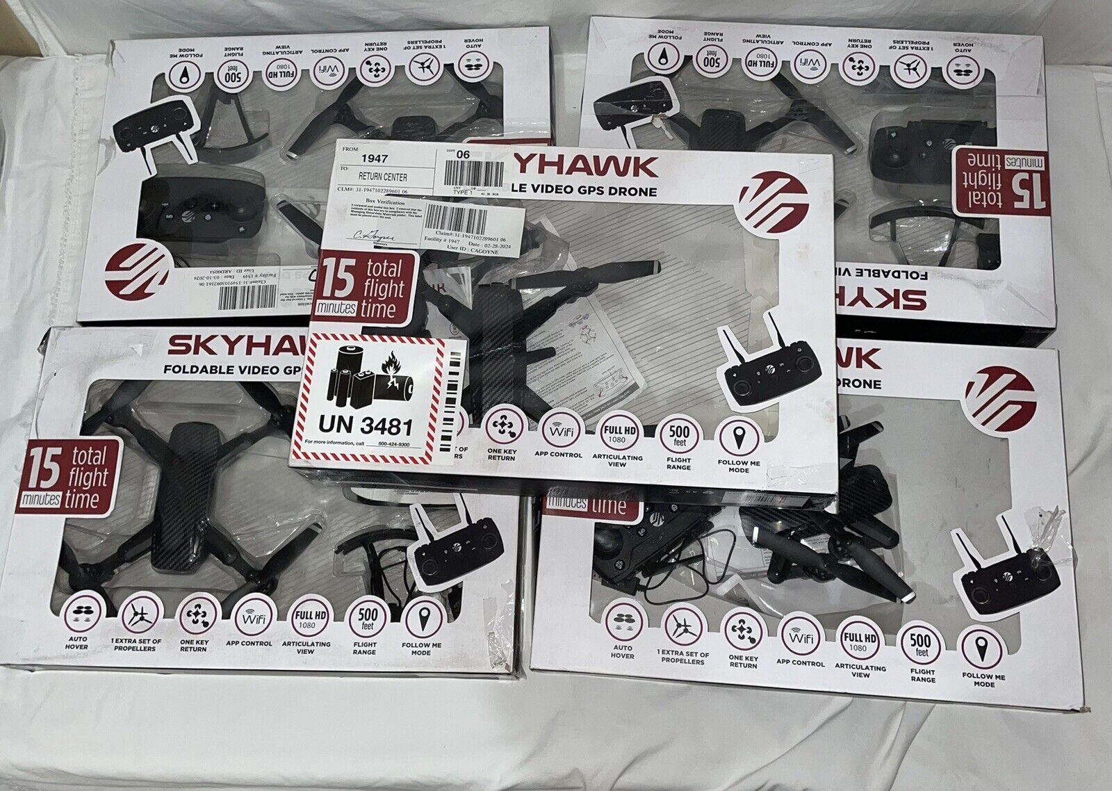(QTY 5) VIVITAR SKYHAWK FOLDABLE GPS VIDEO DRONE CARBON FIBER (read Description)