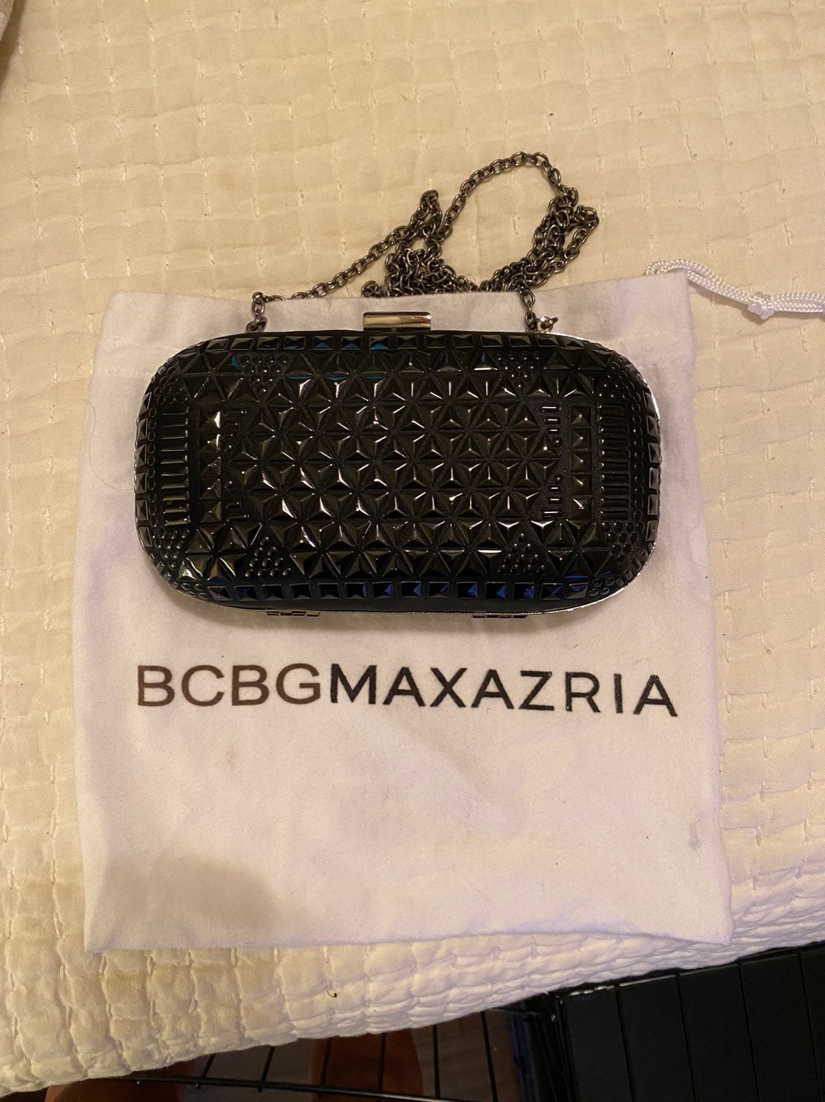 BCBGMAXAZRIA black rhinestone clutch