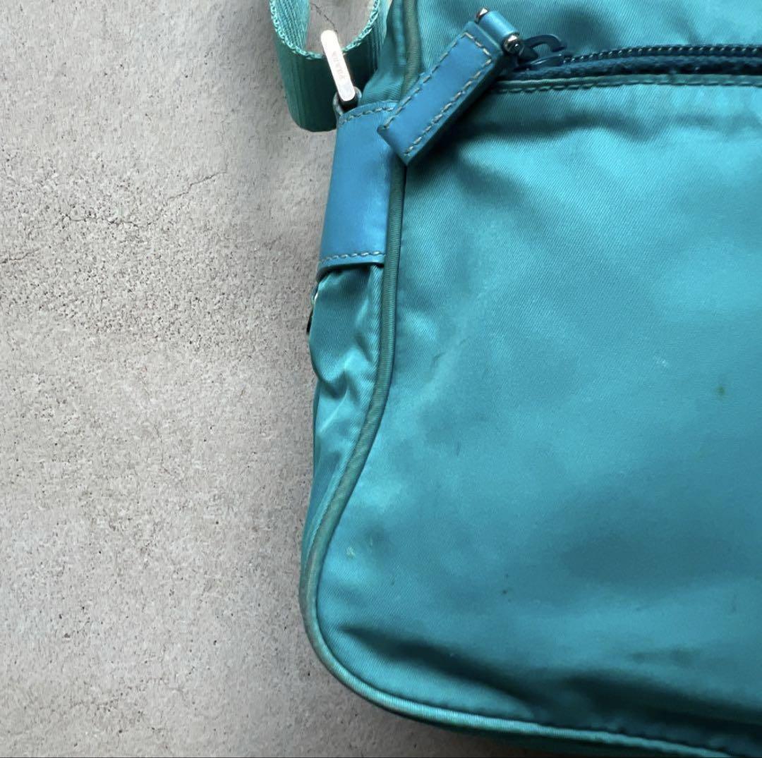 PRADA nylon shoulder bag in turquoise, Y2K style. Messenger Bags