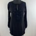 Johnny Was Black Butterfly Winter Tunic Embroidered Floral Tie Neck Women Top XS