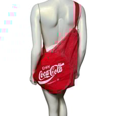 Vintage Coca-Cola Mesh Beach Bag Red Drawstring Shoulder Tote Promotional Rare
