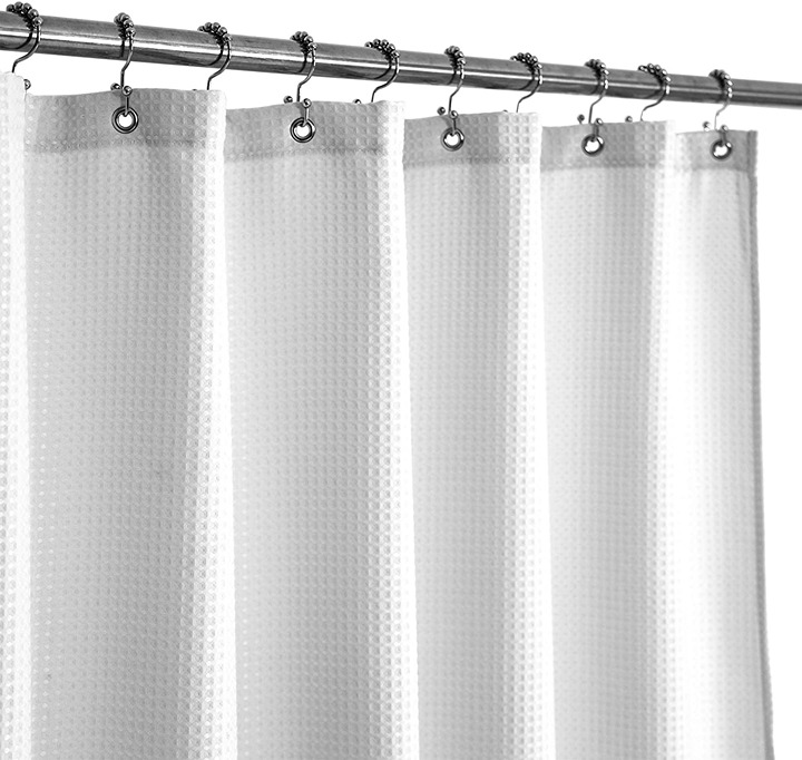Waffle Weave Fabric Shower Curtain Hotel Spa Luxury - White Heavyweight Curtain