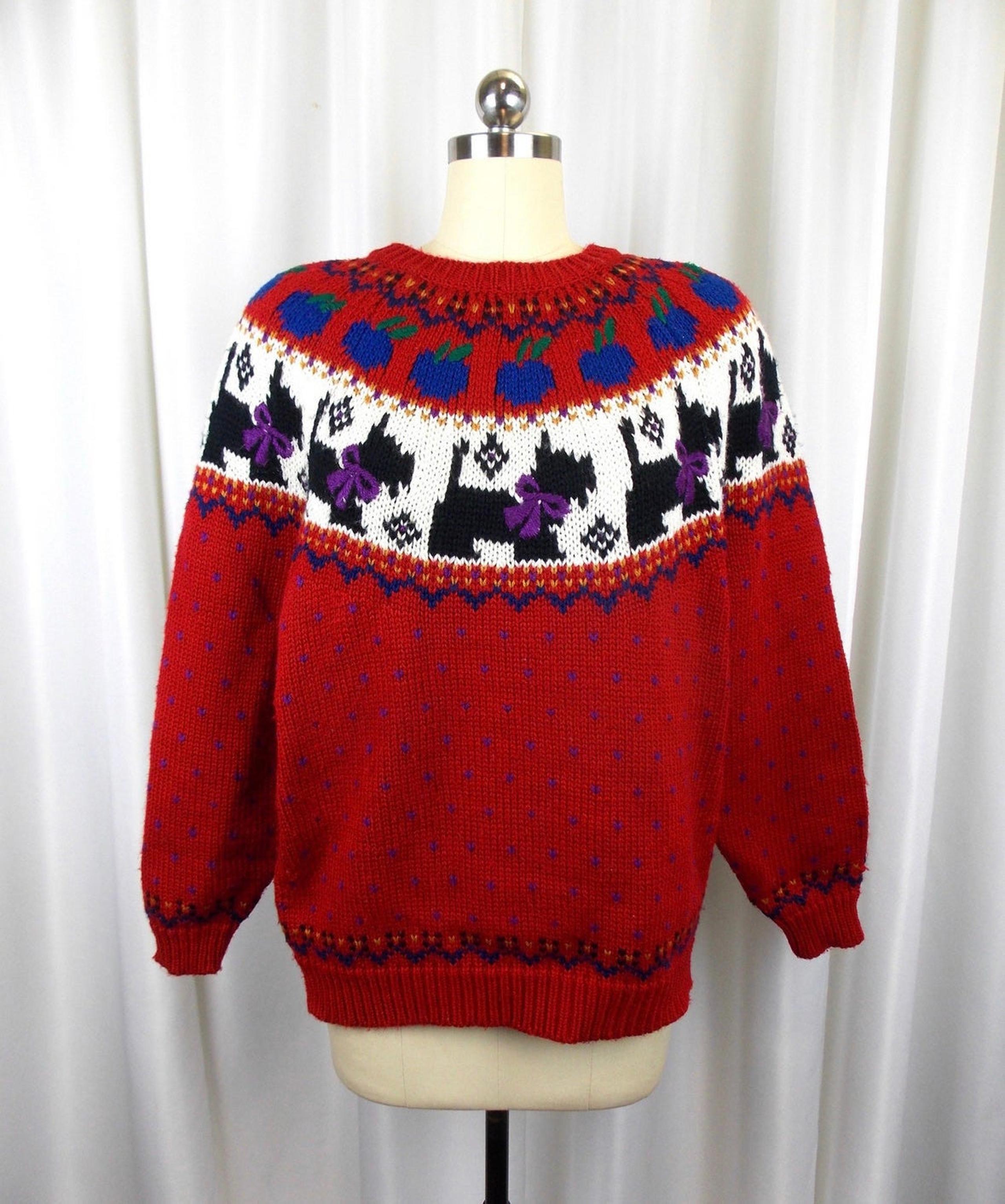 Women’s Northern Isles Hand Embroidered Terrier Dog Knit Sweater in size Medium