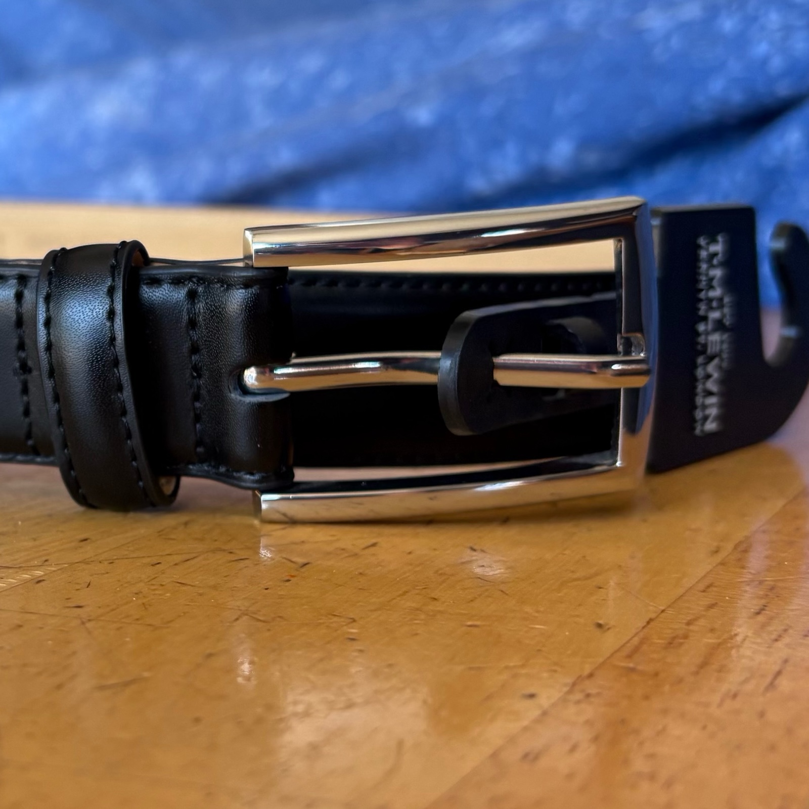 T. M. Lewin Black Leather Belt Size 32/86 Silver Buckle NEW Jermyn St London