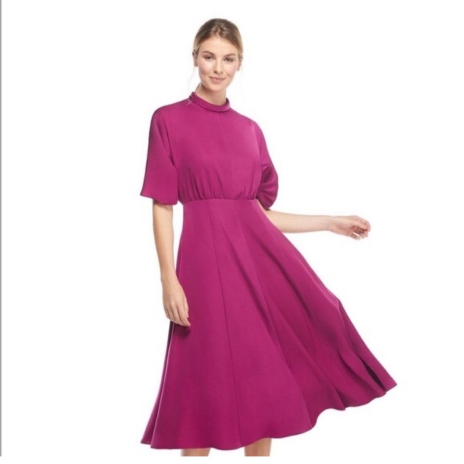 GAL MEETS GLAM Diane Mock Neck Short Sleeve Dress in Fuchsia Size 4P