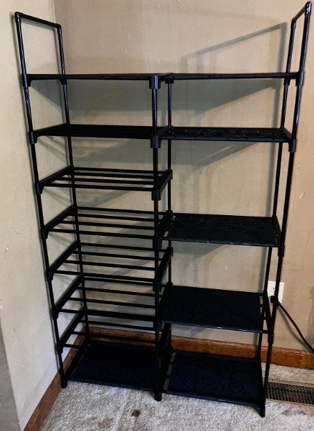 Shoe Rack Organizer, 8-Tier Metal Shoe Rack with 15 Hooks, Stackable Large