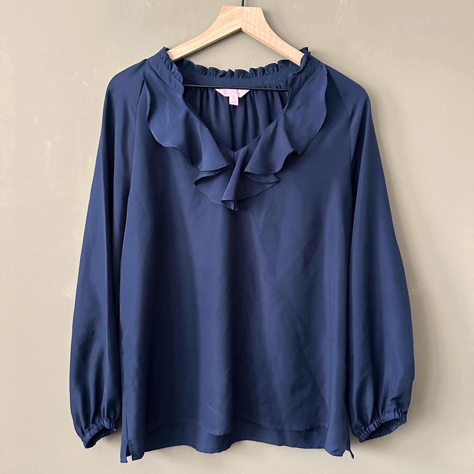 Lilly Pulitzer Elie Ruffle Blouse Navy Medium