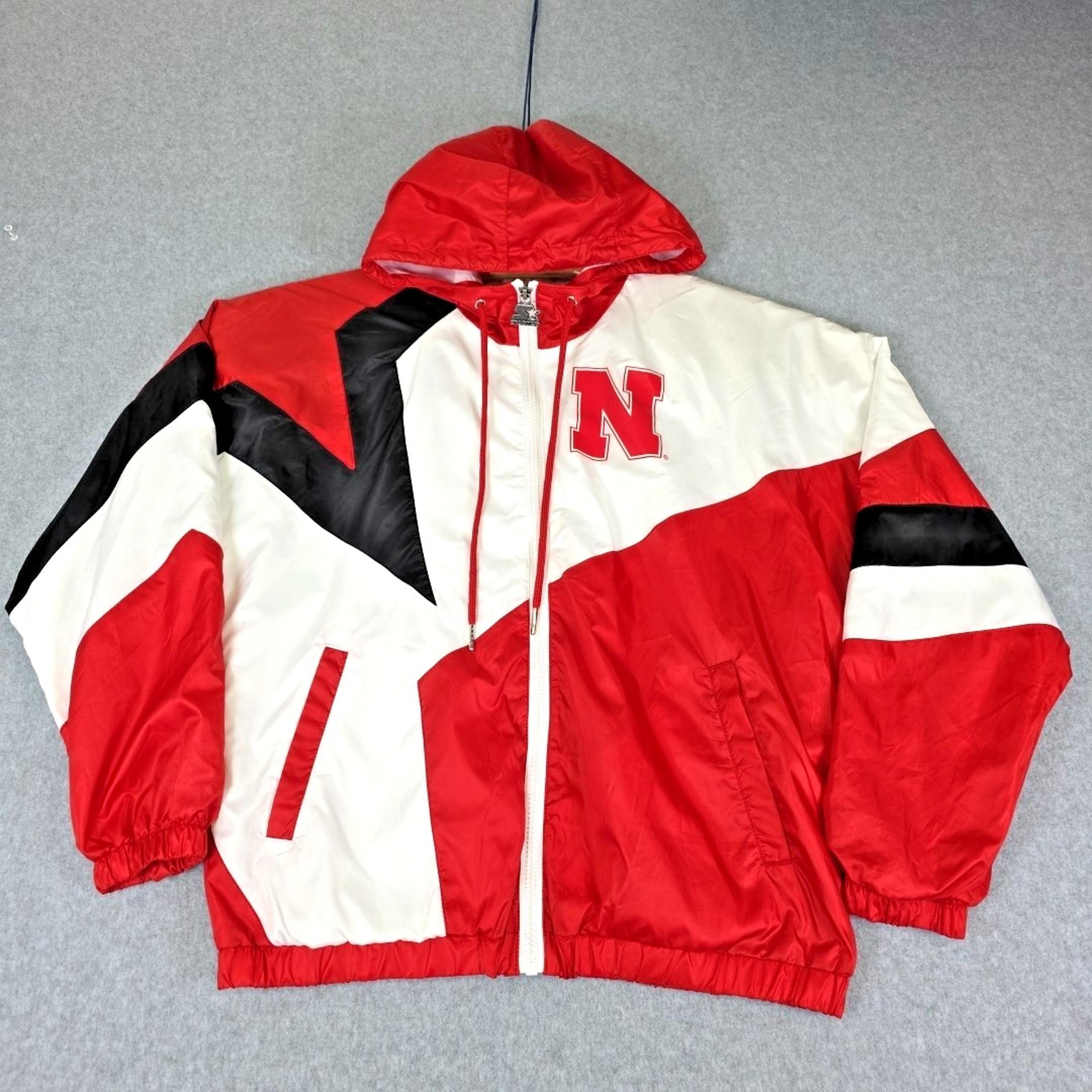 Starter Nebraska Huskers Windbreaker Men's Size Small Hooded Full Zip Color Bloc